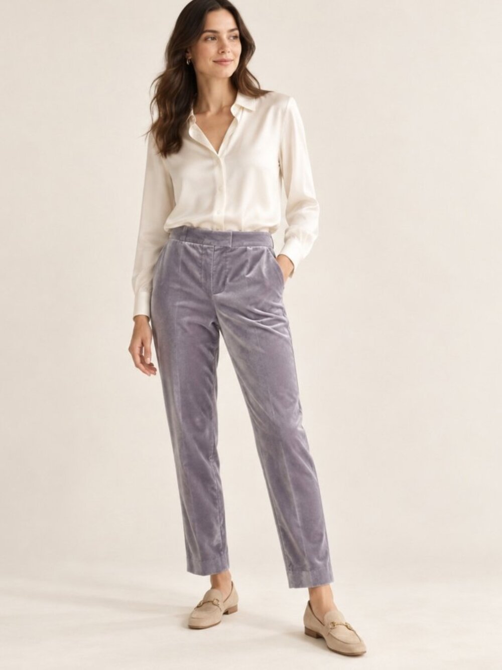 J.Crew Kate Velvet Pants Lavender Purple Straight Leg Size 6 Ora Italian Fabric